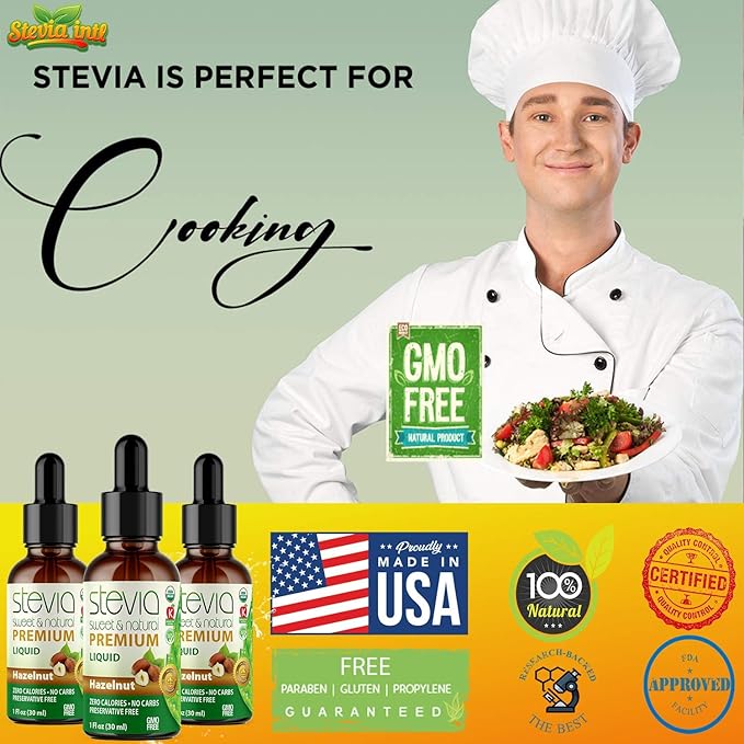 Hazelnut Premium Quality Stevia Drops. Organic Liquid Stevia Sugar Substitute Naturally Sweet Non-Bitter 0 Calorie 0 Carb NON-GMO Diabetic &amp Keto Friendly (1oz) Glass Bottles (Pack of 3)