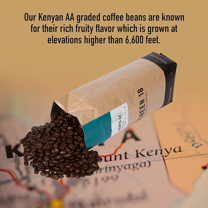 Screen 18 Specialty Grade Premium Kenya AA Coffee Beans Single Origin Medium Dark Roast Whole Beans 1 LB (Pack of 2)