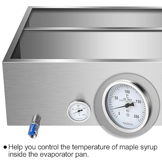Maple Syrup Evaporator Pan Stainless Steel Maple Syrup Boiling Pan with Valve Thermometer Feed Tank Sap Evaporator for Boiling Maple Syrup 36 x 24 x 9.5 Inch