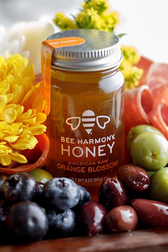 Bee Harmony Rare Varietals Honey Flight Mini Honey Gift Set 4 Jars 3 OZ Each Premium Raw (Acacia Buckwheat Blueberry Blossom Orange Blossom)