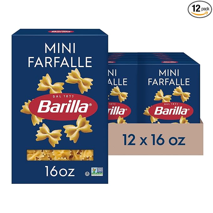 Barilla Mini Farfalle Pasta 16 oz. Box (Pack of 12) - Non-GMO Made with Durum Wheat Semolina - Kosher Certified