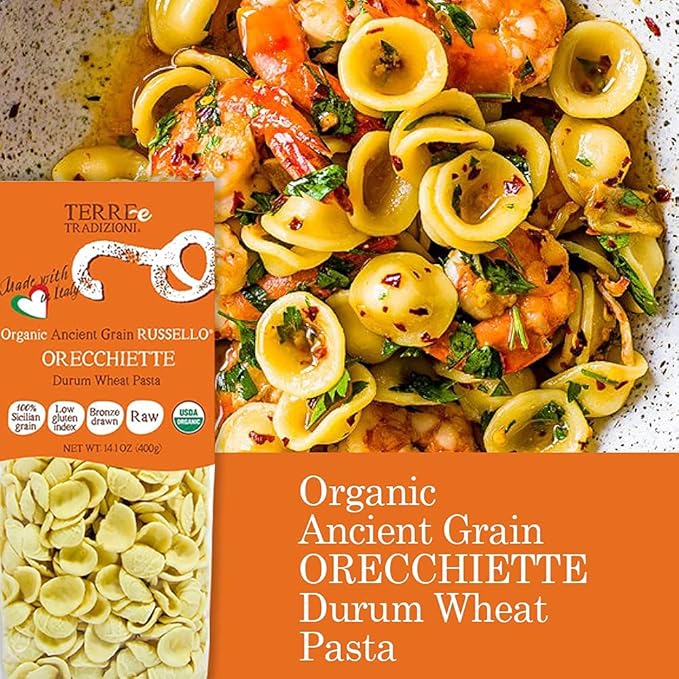 TERRE E TRADIZIONI Organic Italian ORECHIETTE Pasta Semiwhole Wheat Durum Semolina Pasta Sicilian Ancient Grain Rusello Organic Orecchiette Pasta Vegan Pasta Imported from Italy (3 Packs)
