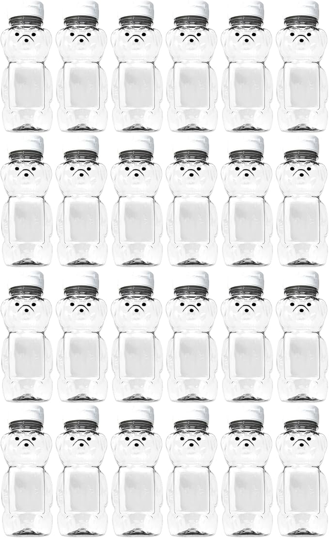 12 Ounce Clear Plastic Squeezable Honey Bears with Sealable Flip Top Lids - BPA Free Hand Wash Only (White 24 Pack)