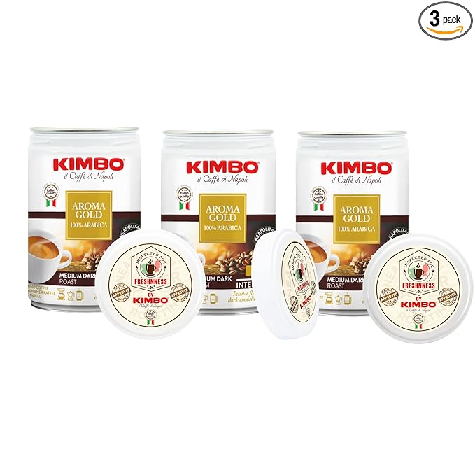 Kimbo Aroma Gold 100% Arabica Ground Coffee | Medium Dark Roast | 9/13 Intensity | Intense Flavor &amp Dark Chocolate Notes | 8.8 oz Can - Pack of 3