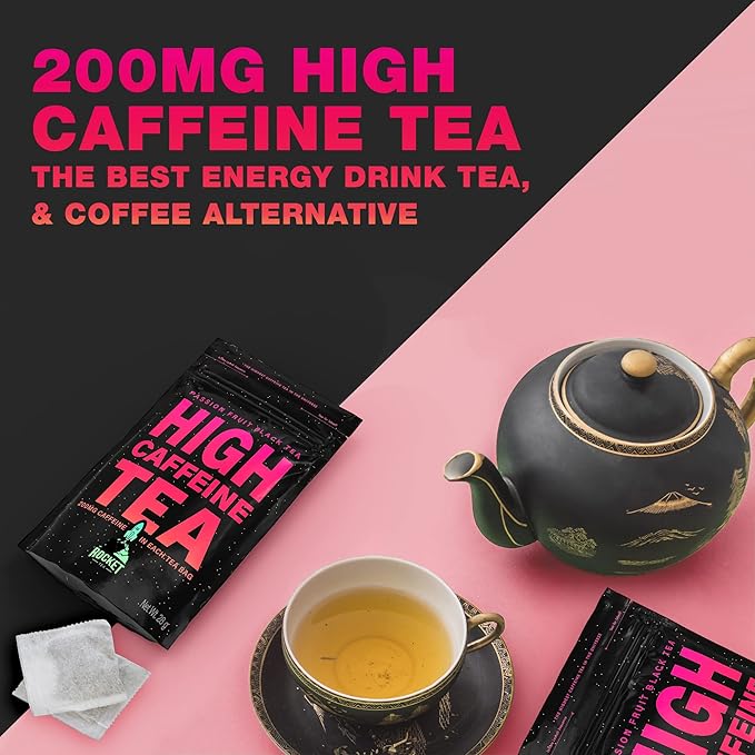High Caffeine Tea - Highly Caffeinated Passion Fruit Black Tea - Natural Blend High Energy Tea Coffee Alternative With 200mg Caffeine Herbal Tea Coffee Substitute Pack of 14 Biodegradable Tea Bags