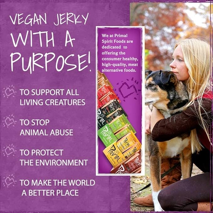 Primal Spirit Vegan Jerky “SHIITAKE MUSHROOM” – “Classic Flavor” – Hot &amp Spicy-Sweet &amp Savory 10 g. Plant Based Protein Certified Non-GMO No Preservatives Sports Friendly Packaging (24 Pac
