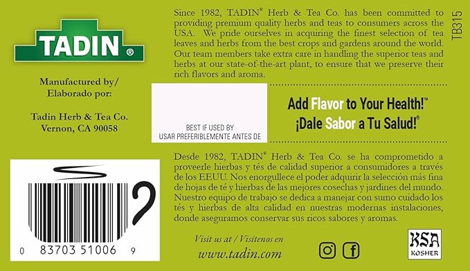 Tadin Rinosan Tea Herbal Tea Caffeine Free Best Enjoyed Hot 24 Tea Bags Per Box Pack of 1