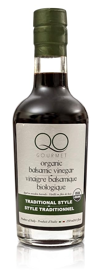 QO Organic Thick Aged Balsamic Vinegar of Modena | 4% Acidity | Gourmet Traditional Style | Dense Premium Italian Vinegar | Aceto Balsamico di Modena | Crafted and Bottled in Modena Italy | 8.5 fl.oz
