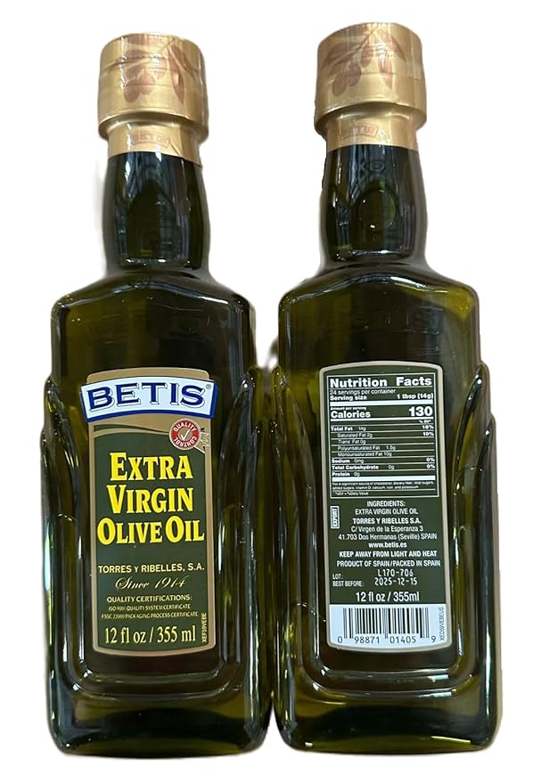 Betis Extra Virgin Olive Oil 12oz in a Plastic Bag Organic Refined Spanish Aceite de Oliva Virgen Fruity Flavor Gluten Free All Natural Ideal for Frying Drizzles Sauteing and Salad Dressing (Pa