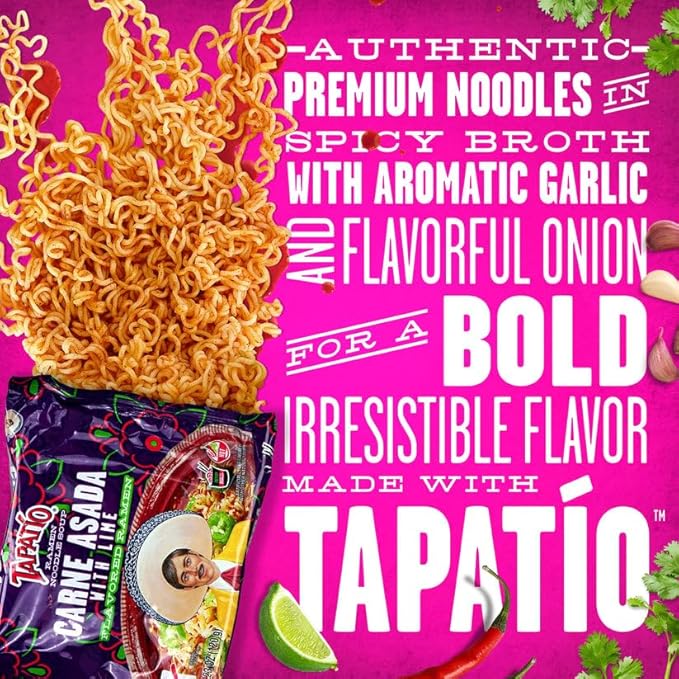 Tapatío Ramen Noodle Soup Carne Asada with Lime Flavored - Pouch 4.23 oz. (120g) Case of 16