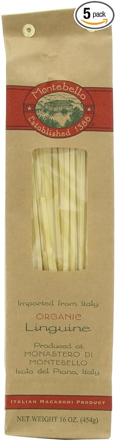 Montebello Organic Pasta Linguine 16-Ounce Bag (Pack of 5)