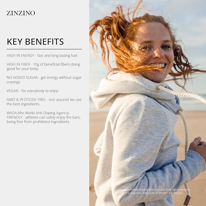 Zinzino - Energy Bars Nut and Seed - Fiber Vegan Snack No Added Sugar GMO-Free Healthy Snack for Adults Great Taste - 4-Pack High