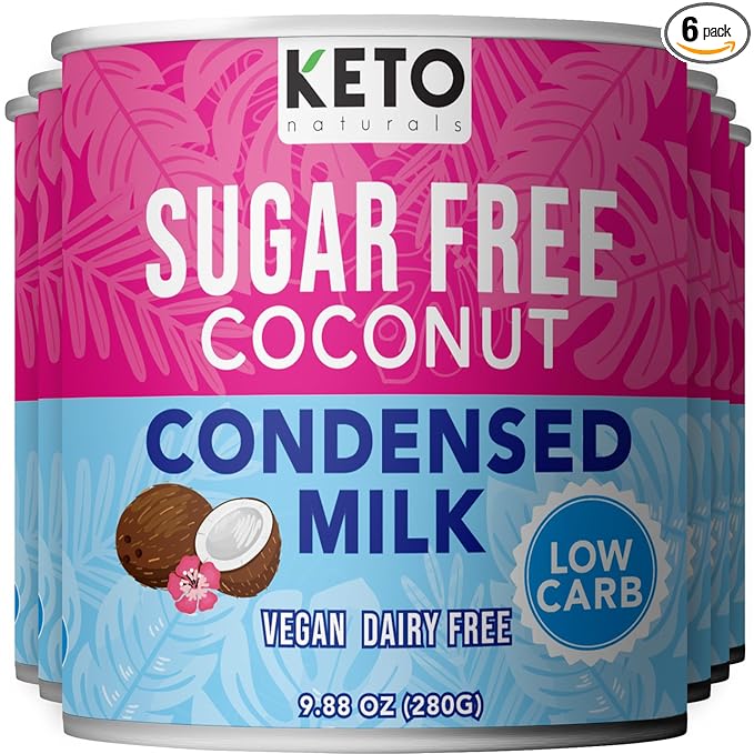 Keto Sugar Free Condensed Milk (6 Packs) Vegan Coconut Condensed Milk - Plant based milk Vegan and Keto Friendly. Lower calories condensed coconut milk. 1-1 Replacement of regular condensed coconut m