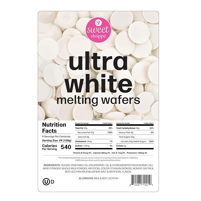 Sweet Shoppe Ultra White Melting Wafers Ultra White Chocolate Flavored Melting Wafers for Dipping Baking and Chocolate Fountaints Easy to Melt (Ultra White 5 pounds)