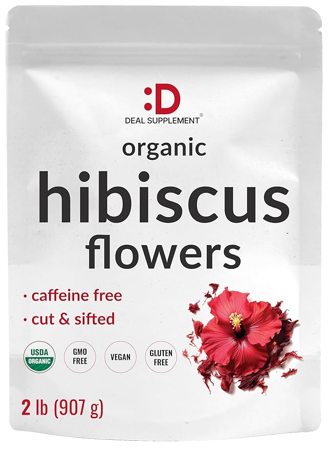 Dried Organic Hibiscus Flowers 2 Pounds – Cut &amp Sifted Whole Leaves – Loose Leaf Flower Source – Raw Flavor &amp Aroma Great for Refilling Tea Bags – Caffeine Free No Sugar Non-GMO