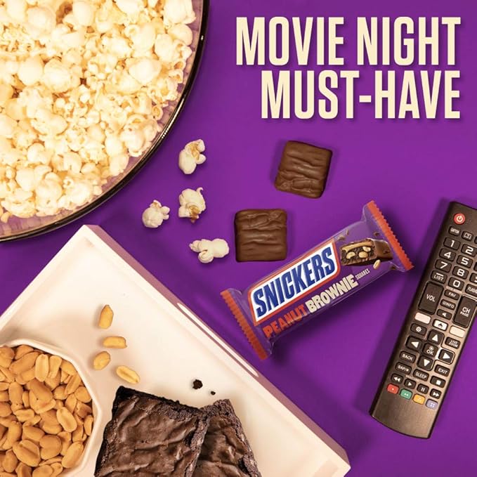 SNICKERS Peanut Brownie Squares Full Size Chocolate Candy Bar 1.2 oz (Pack of 24)