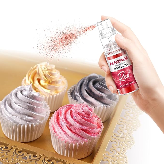 Edible Glitter Spray – Pandalab Food Grade Drink Shimmer Powder Luster Dust Spray for Cocktails Cakes Cupcakes Chocolate &amp Baking Red Black Gold Silver 5g / Bottle