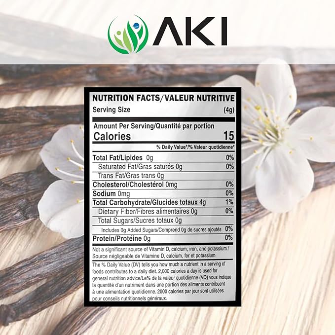 AKI Vanilla Extract Powder from Authentic Beans for Delicious Flavoring Cooking Baking Drinks Tea Coffee Smoothies Cocktails - Sugar-Free &amp Alcohol-Free (454g/1lb)
