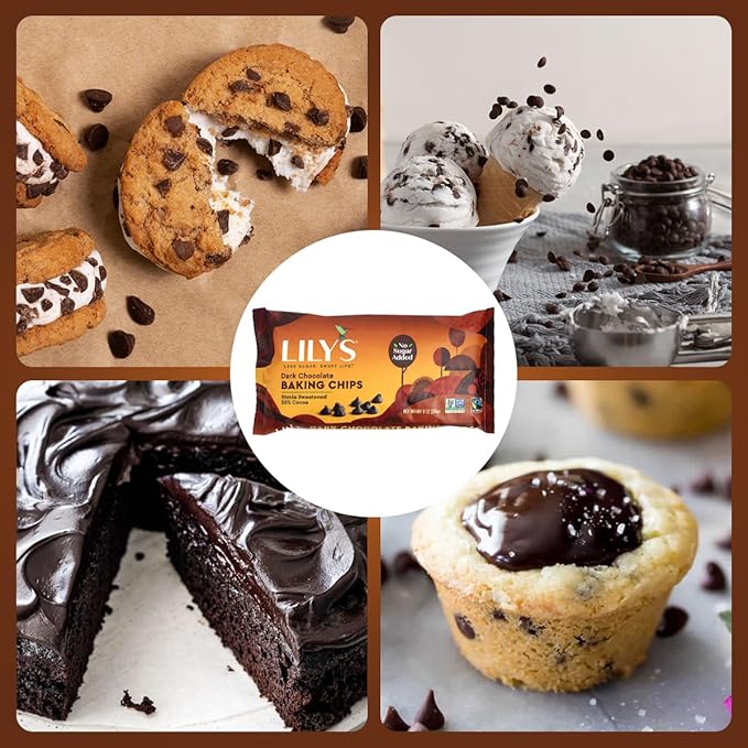 Sugar-Free Dark Chocolate Chips for Baking 2 Bags of Lily's Baking Chips 9oz Each Delicious Baking Chips Without the Sugar Perfect Dark Chocolate Chips for Keto and Diabetic-Friendly Recipes