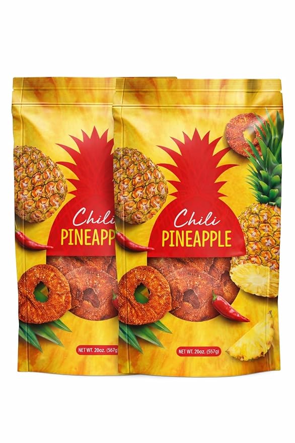 Chili Pineapple Dried Fruit Snack 20 oz – Sweet &amp Spicy Dried Pineapple Rings with Chili Seasoning (Pack of 2)