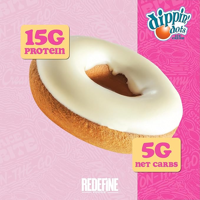 Redefine Foods Dippin' Dots Protein Donut - 8 Count - Birthday Cake Flavor - 15g of Protein Per Serving - No Artificial Ingredients