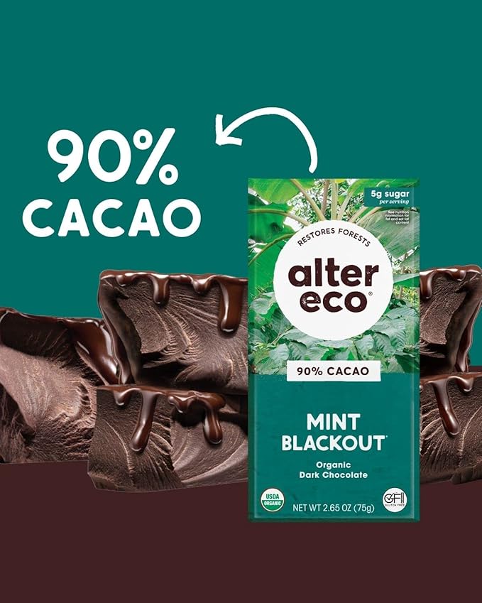 Alter Eco | Chocolate Bars | Pure Dark Cocoa Fair Trade Organic Non-GMO Gluten Free (12-Pack Mint Blackout)