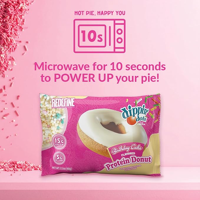 Redefine Foods Dippin' Dots Protein Donut - 8 Count - Birthday Cake Flavor - 15g of Protein Per Serving - No Artificial Ingredients