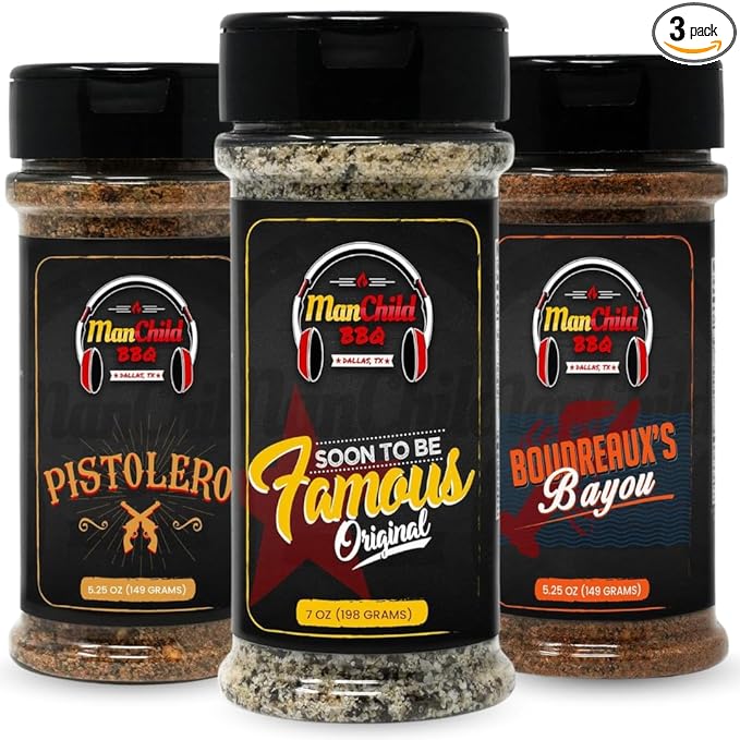 Manchild BBQ Rub Spices and Seasonings Gift Set | All Natural Texas Spice Dry Rubs for Cooking &amp Smoking Meat | Pork Beef Chicken Ribs Fajitas Cajun Steak &amp Seafood | Grilling Gifts for