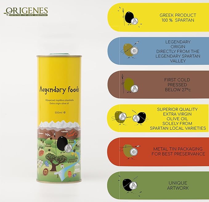 Extra Virgin Olive Oil Tin Great Taste Cold Pressed Fruity Flavor Olive Oil Extra Virgin EVOO from the Land of Sparta 500ml Tin