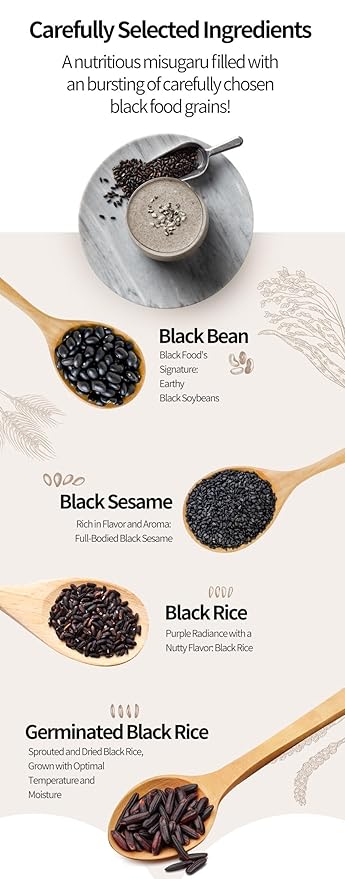 Damtuh Misugaru Powder Drink Mix – Korean Black Grain Blend with Roasted Black Rice Bean &amp Sesame Latte-Style Drink Caffeine-Free 20g x 40 Stick Packs