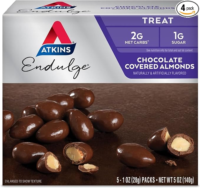 Atkins Endulge Treat Chocolate Covered Almonds. Rich &amp Crunchy. Keto-Friendly.1 Oz 5 Count (Pack of 4)