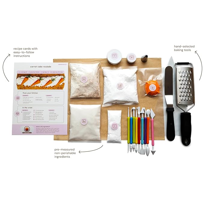 CrumbleCrate Carrot Cake Roulade DIY Baking Kit for Adults | Gourmet Cake Making Set | Pre-Measured Ingredients &amp Baking Tools Included