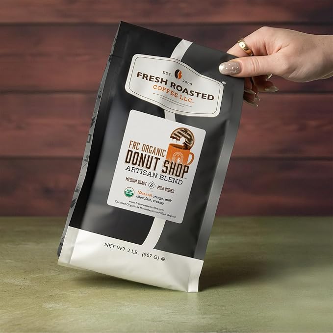 Fresh Roasted Coffee Organic Donut Shop | USDA Organic Kosher | Medium Roast 2 lb (32 oz) Whole Bean