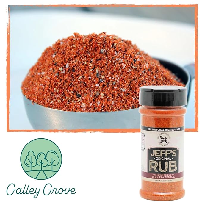 Jeff's Original Rub All-Purpose BBQ Seasoning 5.4 oz Bottle (2-Pack) Grill or Smoker - Pork Chicken Ribs Brisket Steak Seafood Vegetables - Bundle With Galley Grove Sugar-Free Breath Mints