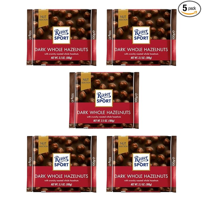 Ritter Sport 100g - Pack of 5 - (Dark Whole Hazelnuts)