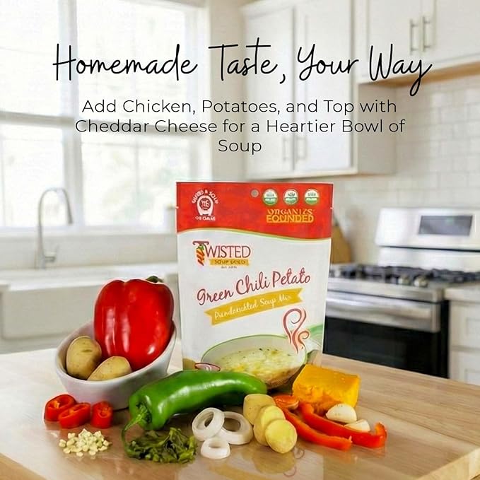 Twisted Pepper Co. Green Chili Potato Soup Mix: Gluten-Free – Handcrafted Soup – Thick Creamy &amp Zesty Flavor with a Kick of Green Chilies Quick &amp Easy Meal Ready in 30 Minutes Serves 8 Ad