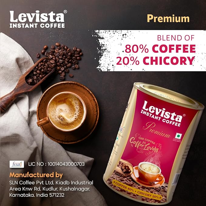 Levista Premium Instant Ground Coffee 200 gm can