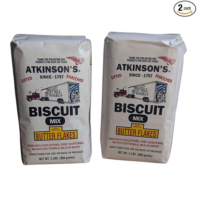Atkinson’s Biscuit Mix – 2 lb Bags (Pack of 2) | Classic Southern Biscuit Blend Since 1757 | Made with Cholesterol-Free Shortening | Just Add Buttermilk Milk or Water (comes with Southern recipe car