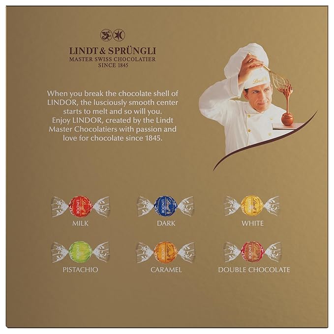 Lindt LINDOR Assorted Chocolate Truffles 90 Count Gift Box Chocolate Candy with Smooth Melting Truffle Center 38.4 oz. Box