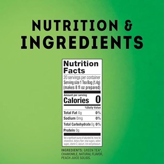 Lipton Peach Green Tea Bags Flavored Unsweetened Teabags for Hot Tea or Peach Iced Tea with Caffeine and Flavonoids 120 Total Tea Bags (20ct - Pack of 6)