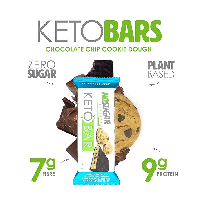 No Sugar Keto Bar Snack - Low Carb No Sugar Keto Snack Food with Keto Friendly Macros (12 x 1.41oz Bars Chocolate Chip Cookie Dough)