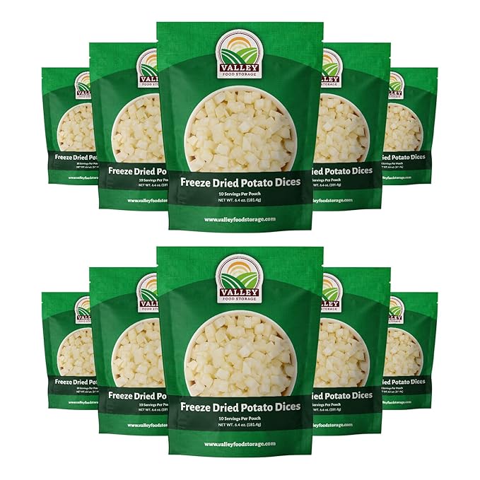 Valley Food Storage Freeze Dried Diced Potatoes | 10-Bag Bucket 64 oz | Premium Emergency Food Supply | Non-GMO Survival Food 25 Year Shelf Life | Prepper Supplies Camping Food &amp Off-Grid Livin