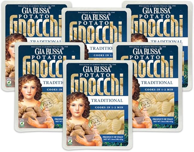 Gia Russa Gnocchi with Potato - Potato Gnocchi Traditional Italian Potato Gnocchi Vegan Pasta Kosher Friendly Product of Italy Italian Food Potato Dumplings - 16 Oz (6-Pack)