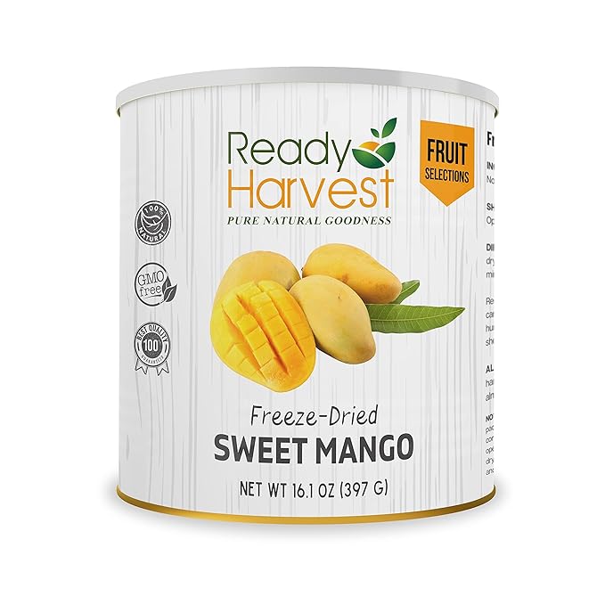 Ready Harvest Freeze Dried Food - Mango | Emergency Snacks | Fruit for Camping &amp Survival | #10 Can | 25-Year Shelf Life | Cans Filled to the Top