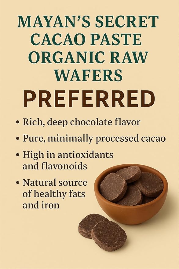 Mayan's Secret - Organic Raw Cacao Paste Wafers – USDA Certified Non-GMO Vegan &amp Gluten-Free – Easy-Melt Wafers for Chocolate Making Baking &amp Beverages – Pure Stone-Ground Cacao (1 Pound (P