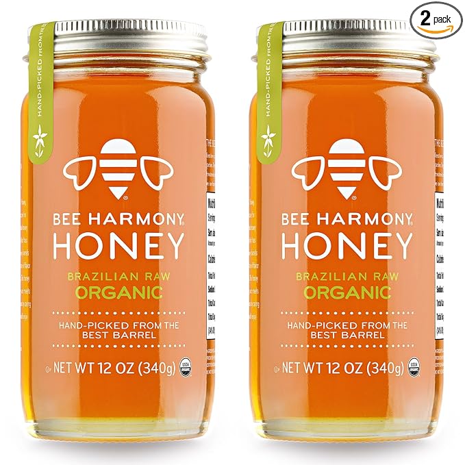 Bee Harmony Organic Raw Honey 12 OZ (Pack of 2 Jars)