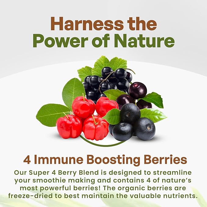 Go Nutra Organic Freeze Dried Acai Berry Blend for Bowls | Superfood Smoothie Mix with 4 Immune Boosting Berries | Acai Maqui Elderberry Acerola | Antioxidant Freeze Dried Berries 15 Servings 8oz