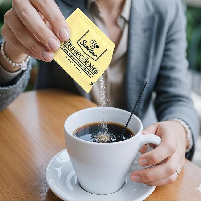 Sweetmo Sugar Packets Variety Pack - Sucralose Raw Sugar Saccharin Cane Sugar with Wooden Stirrers - 300 Count for Coffee Tea Office Breakrooms Home &amp Airbnb