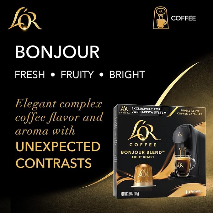 L'OR Coffee Pods 50 Count Bonjour Light Roast Blend Single-Serve Aluminum Coffee Capsules Compatible with the L'OR BARISTA System &amp *Nespresso Original Machines 50 Count (Pack of 5)