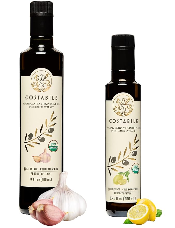 Lemon and Garlic Infused Olive Oil Set - Perfect Combo for Salad Dressing Bread Dipping and Finishing - COSTABILE
